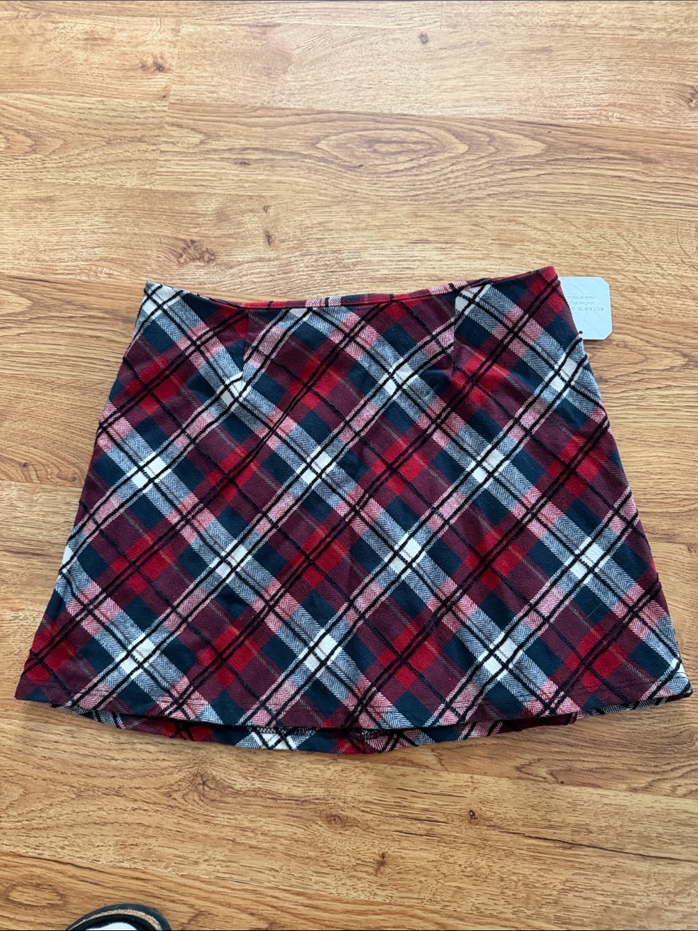 Altar'd State Red and Black Plaid Mini Skirt
